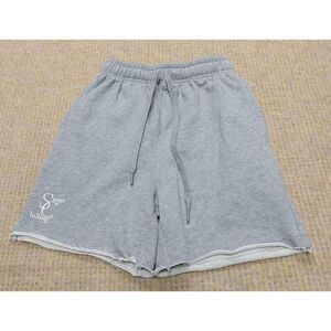 Sweet chilling womens small gray elastic waist drawstring sweat shorts hi waist